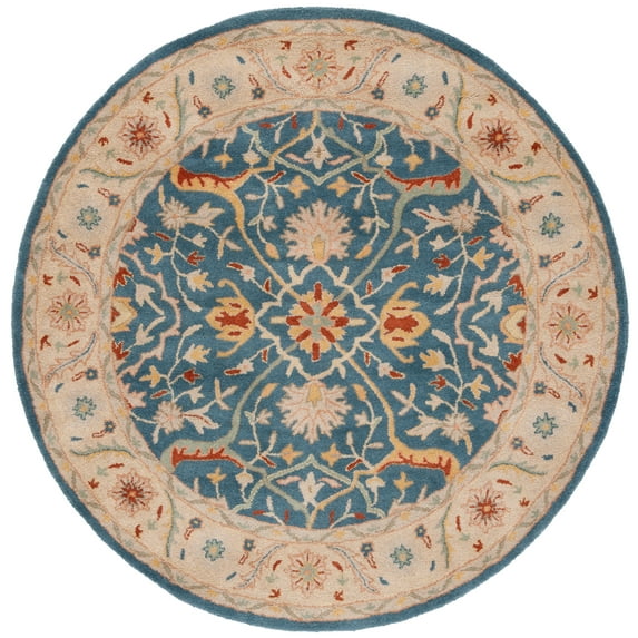 SAFAVIEH Antiquity Toireasa Oriental Wool Area Rug, Blue, 3'6" x 3'6" Round