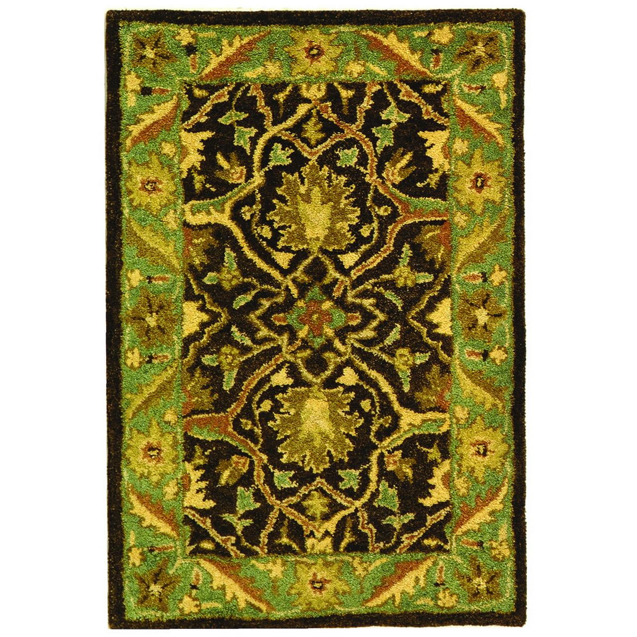Antiquity Brown and Green Wool 2' x 3' Handmade Area Rug