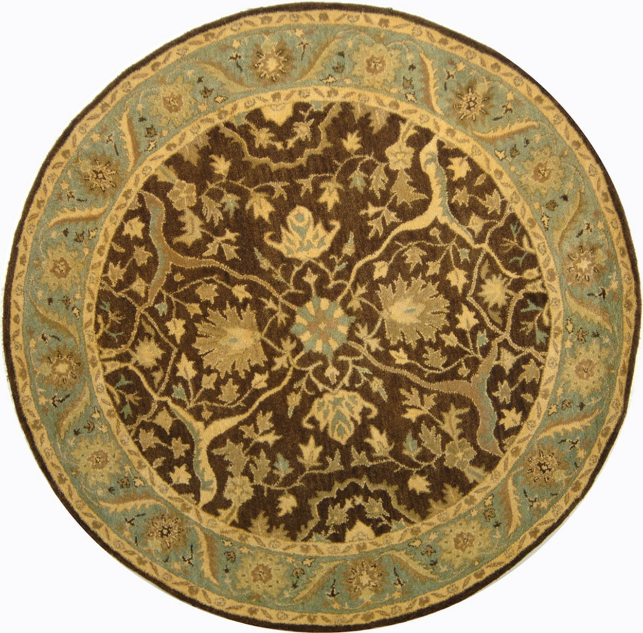 Handmade Brown and Green Wool Round Area Rug, 6' x 6'