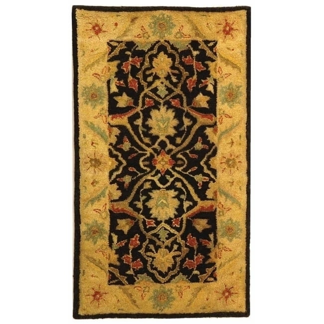 Elegant Black Wool Tufted 27" Reversible Area Rug
