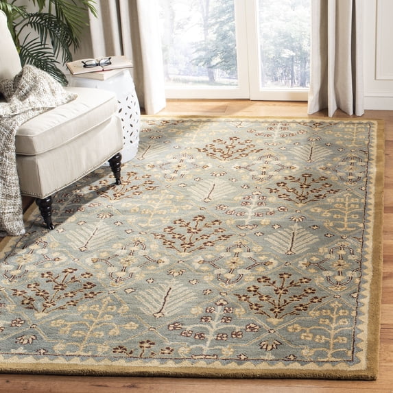 SAFAVIEH Antiquity Trafford Floral Geometric Wool Area Rug, Light Blue/Gold, 6' x 6' Square