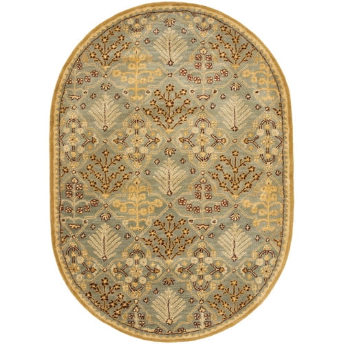 SAFAVIEH Antiquity Trafford Floral Geometric Wool Area Rug, Light Blue/Gold, 7'6" x 9'6" Oval