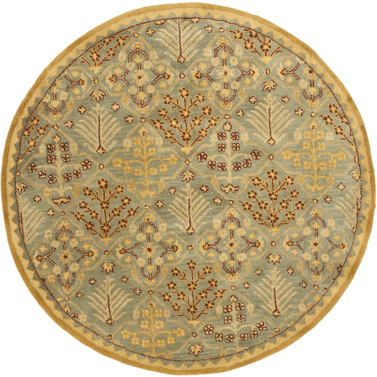 Antiquity Light Blue and Gold Round Wool Area Rug
