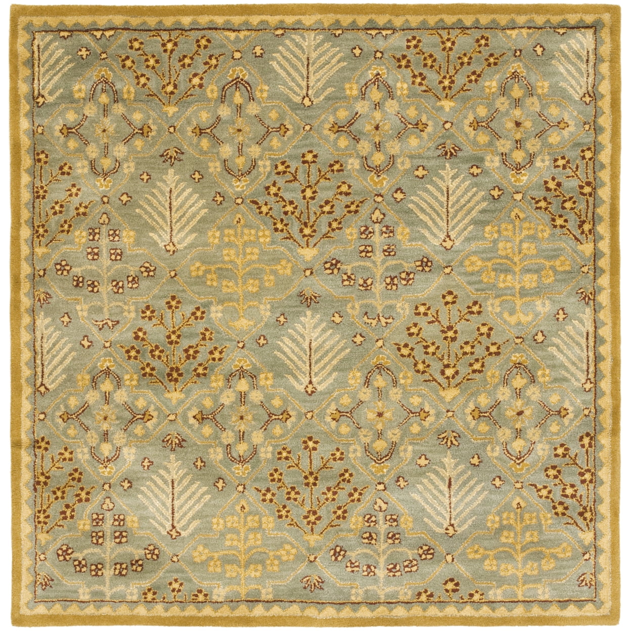 Antiquity Light Blue and Gold 8' Square Wool Area Rug