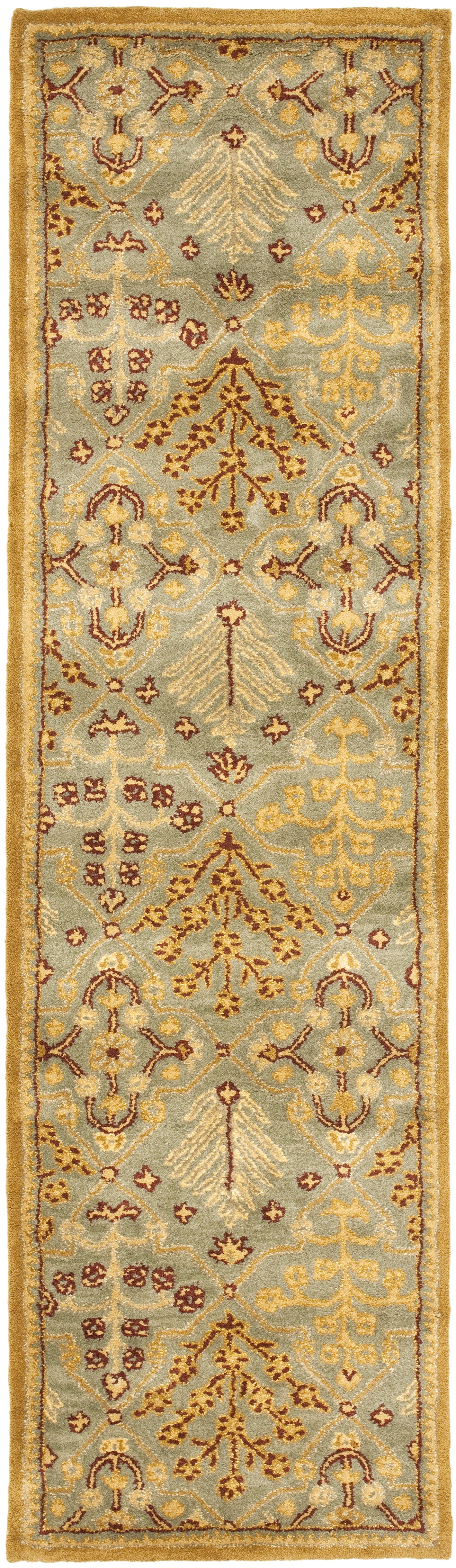 SAFAVIEH Antiquity Trafford Floral Geometric Wool Runner Rug, Light Blue/Gold, 2'3" x 14'