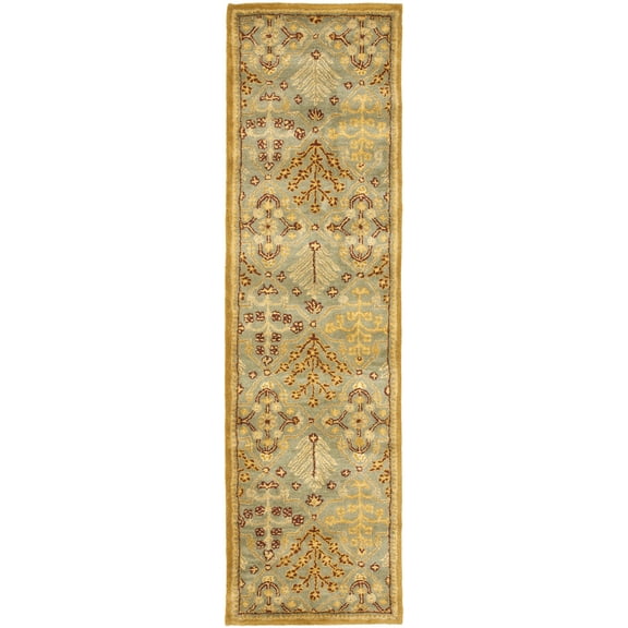 SAFAVIEH Antiquity Trafford Floral Geometric Wool Runner Rug, Light Blue/Gold, 2'3" x 14'