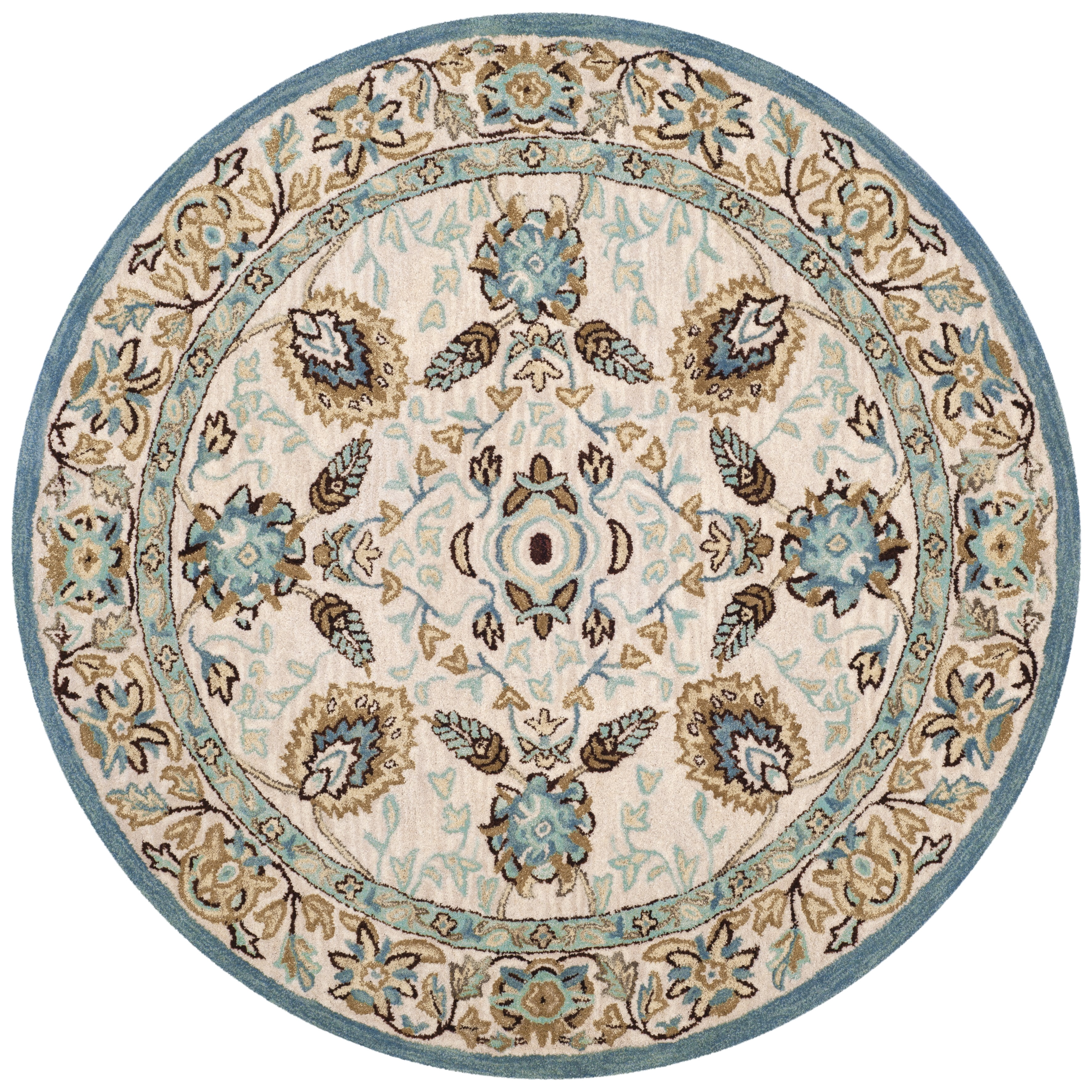 SAFAVIEH Antiquity Weldon Oriental Wool Area Rug, Peacock/Blue, 6' x 6' Round