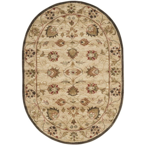 SAFAVIEH Antiquity Weldon Traditional Floral Wool Area Rug, Beige, 4'6" x 6'6" Oval