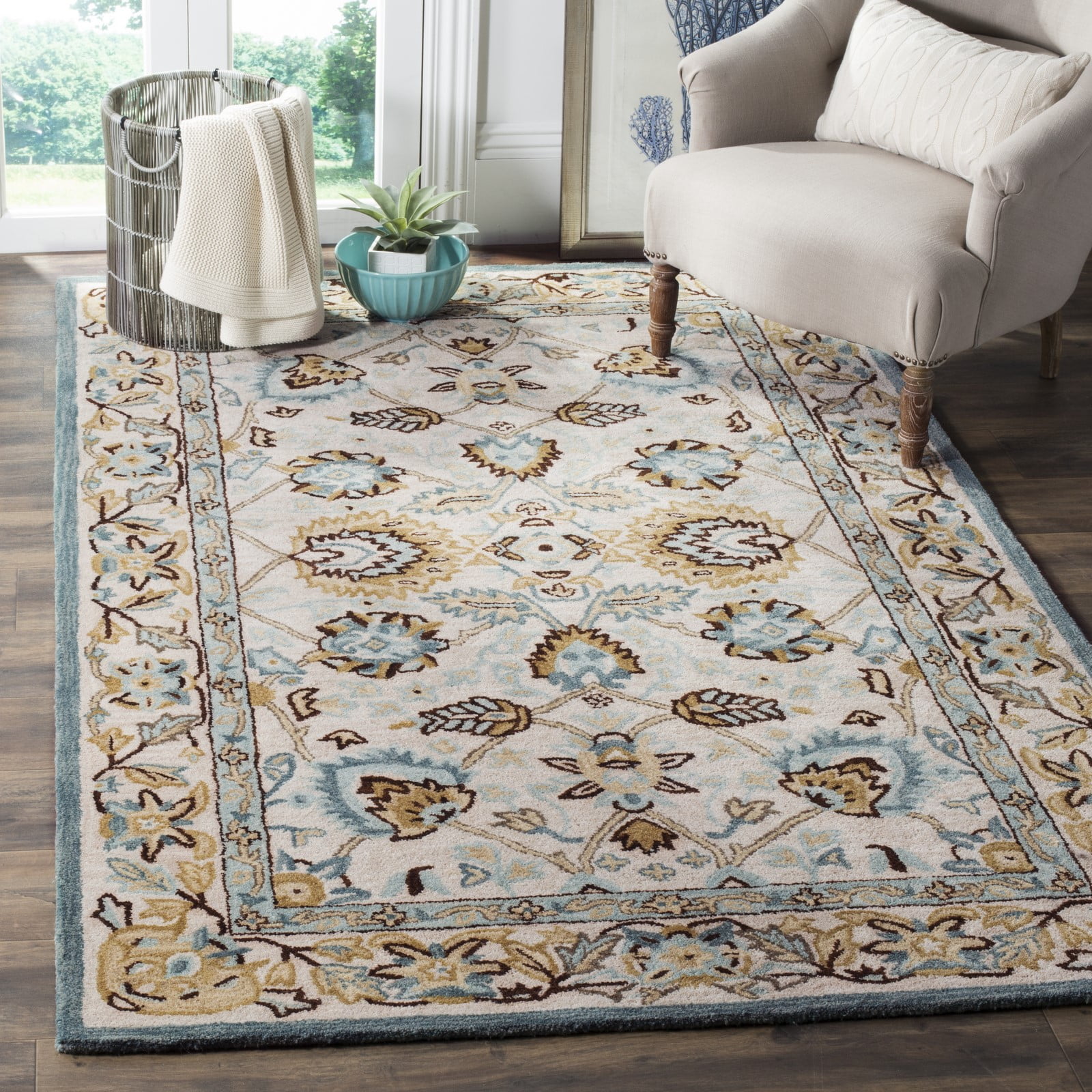 Handmade Tufted Blue Wool Rectangular Area Rug, 3' x 5'