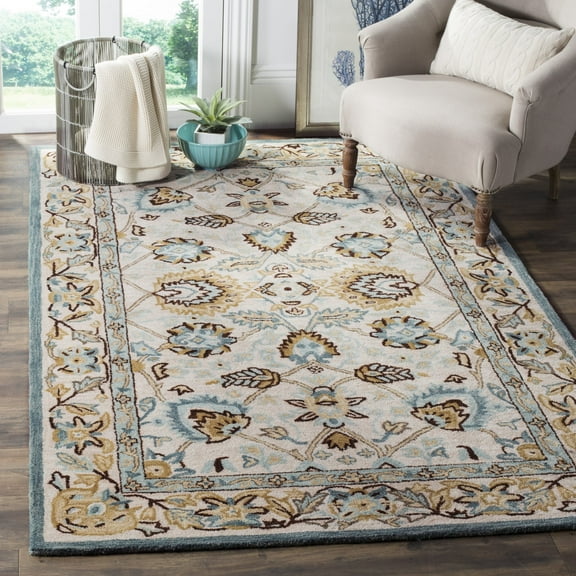 SAFAVIEH Antiquity Weldon Traditional Floral Wool Area Rug, Peacock/Blue, 3' x 5'