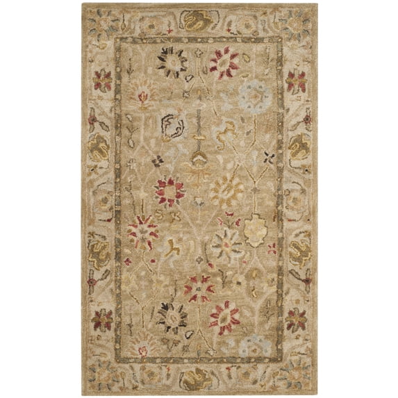 SAFAVIEH Antiquity Whitaker Floral Bordered Wool Area Rug, Taupe/Beige, 4' x 6'