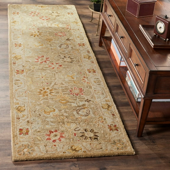 SAFAVIEH Antiquity Whitaker Floral Bordered Wool Runner Rug, Taupe/Beige, 2'3" x 10'