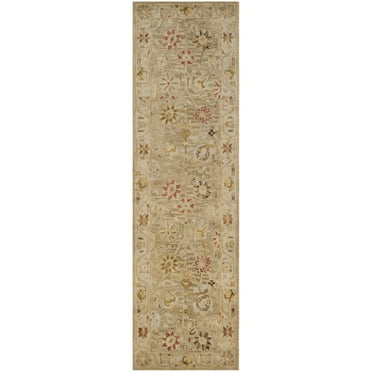 SAFAVIEH Antiquity Whitaker Floral Bordered Wool Runner Rug, Taupe/Beige, 2'3" x 12'