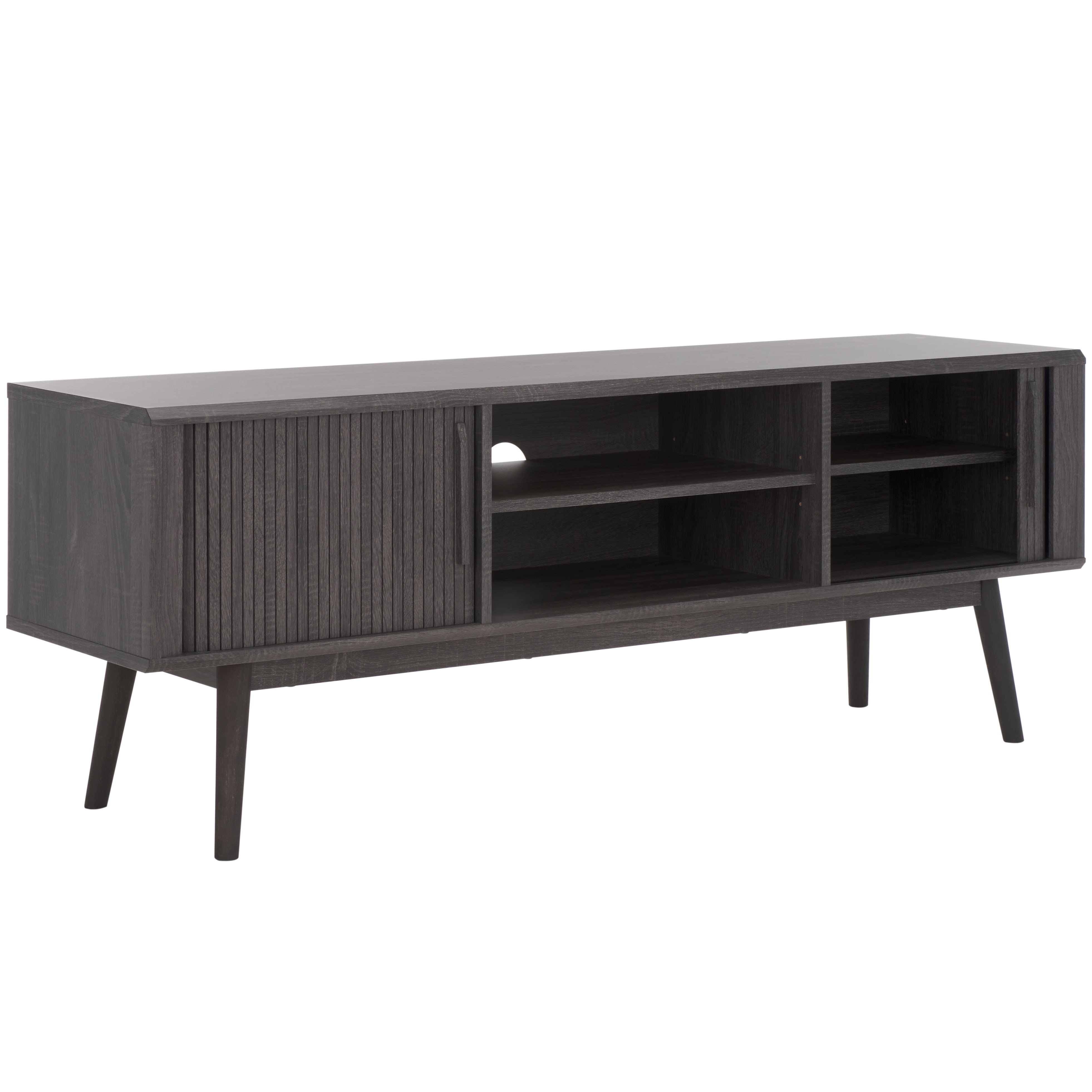 SAFAVIEH Aphra 2 Door 2 Shelf Media Stand, Distressed Black (59 in. W x 15.4 in. D x 21.9 in. H)