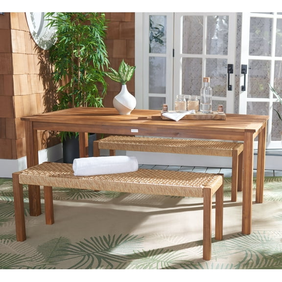 SAFAVIEH Aquina Outdoor Patio 3 Piece Dining Set, Natural/Light Brown