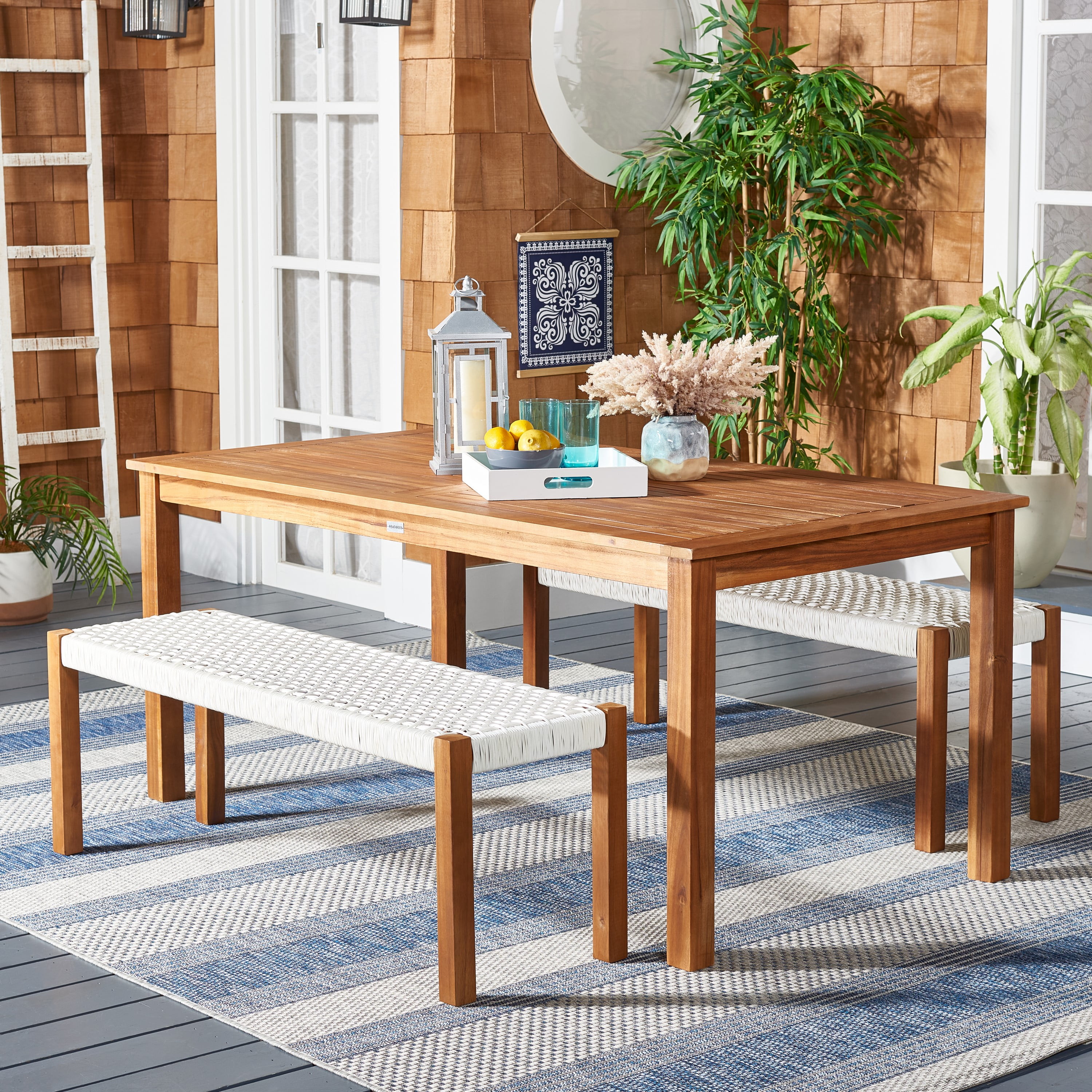 Aquina Natural and White Acacia Wood 4-Person Dining Set