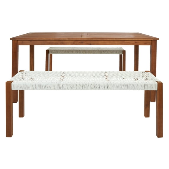 SAFAVIEH Aquina Outdoor Patio 3 Piece Dining Set, Natural/White