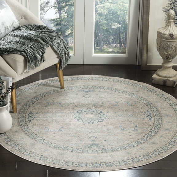SAFAVIEH Archive Marjan Oriental Area Rug, Grey/Blue, 5' x 5' Round