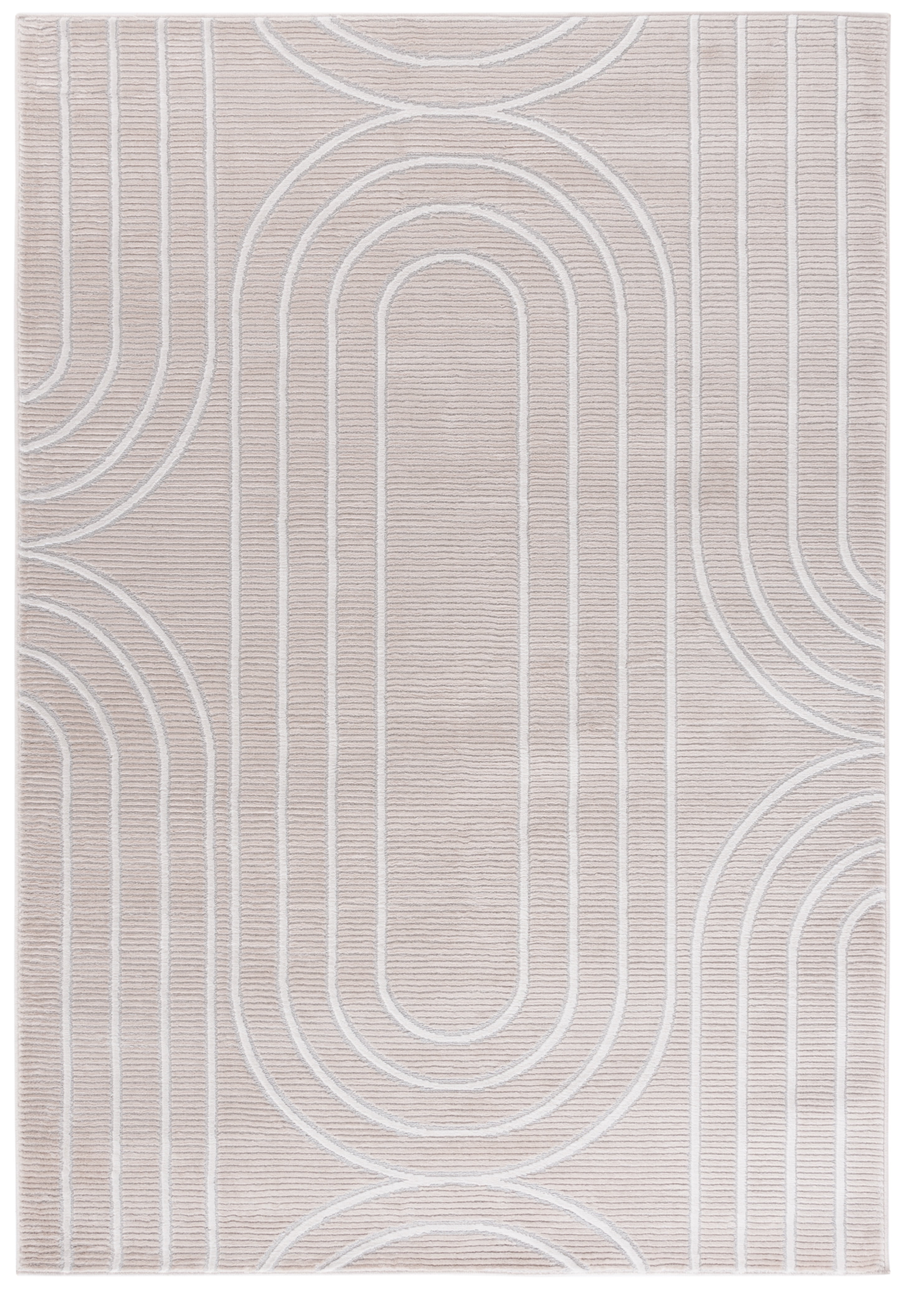 Beige and Grey Geometric 9' x 12' Synthetic Area Rug