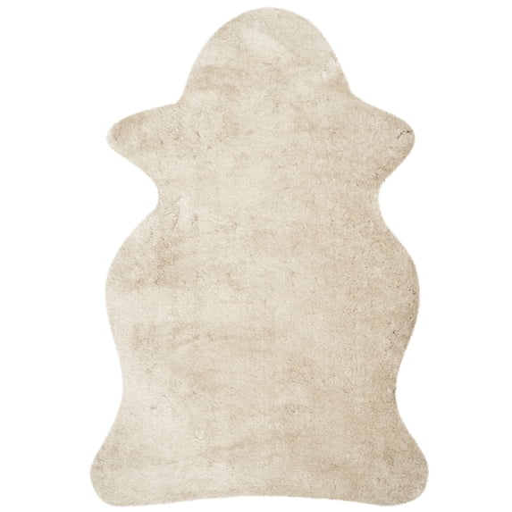 SAFAVIEH Arctic Giselle Solid Polyester Shag Area Rug, Light Beige, 4' x 6' Scalloped
