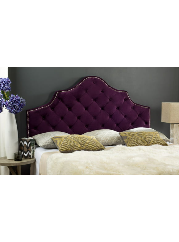 SAFAVIEH Arebelle Rustic Glam Tufted Headboard with Nail Heads, Full, Aubergine