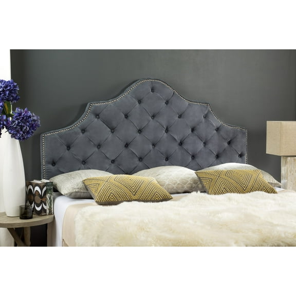 SAFAVIEH Arebelle Rustic Glam Tufted Headboard with Nail Heads, Full, Grey
