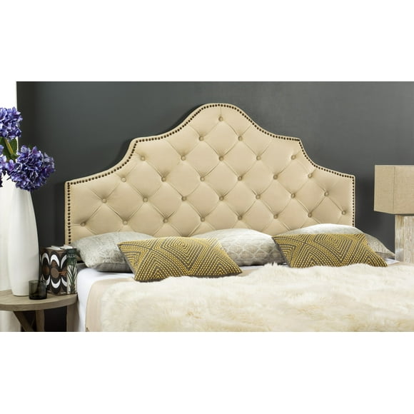 SAFAVIEH Arebelle Rustic Glam Tufted Headboard with Nail Heads, Queen, Buckwheat