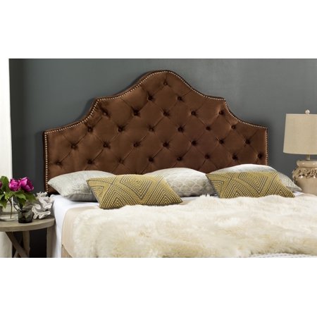 SAFAVIEH Arebelle Rustic Glam Tufted Headboard with Nail Heads, Queen, Chocolate