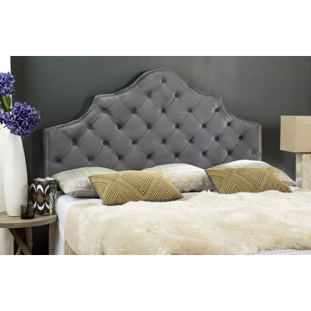 SAFAVIEH Arebelle Rustic Glam Tufted Headboard with Nail Heads, Queen, Pewter