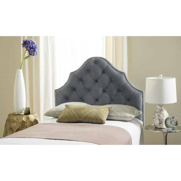 SAFAVIEH Arebelle Rustic Glam Tufted Headboard with Nail Heads, Twin, Grey
