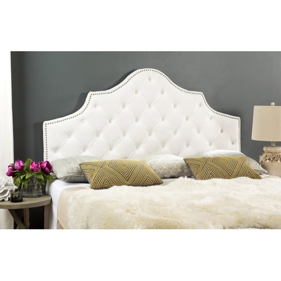 SAFAVIEH Arebelle Rustic Tufted Wood Headboard with Nail Heads, Full, White