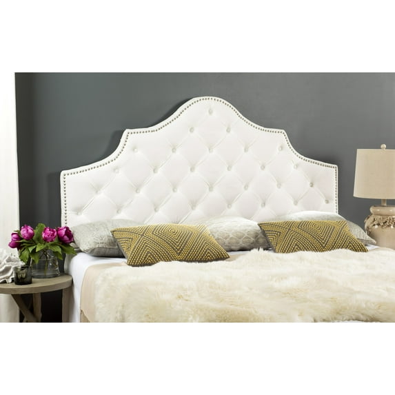 SAFAVIEH Arebelle Rustic Tufted Wood Headboard with Nail Heads, Queen, White