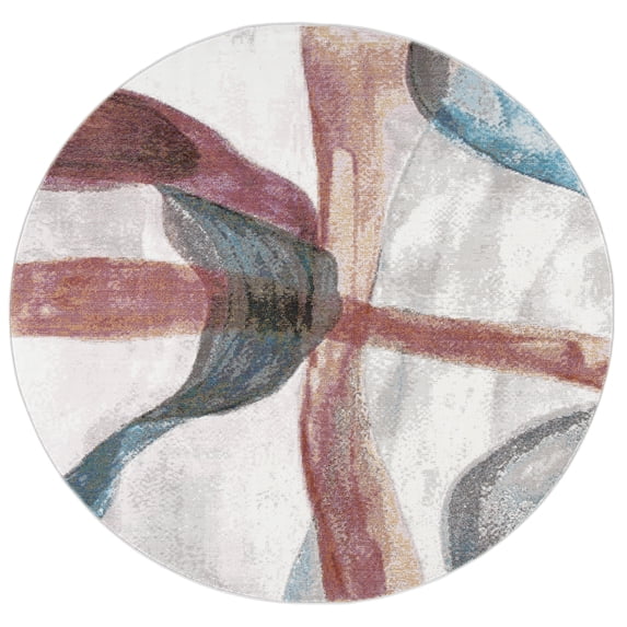 SAFAVIEH Aria Abram Abstract Area Rug, Ivory/Plum, 6'5" x 6'5" Round