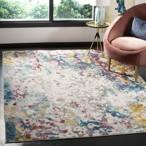 SAFAVIEH Aria Augustin Abstract Area Rug, Cream/Dark Teal, 5'1" x 7'6"