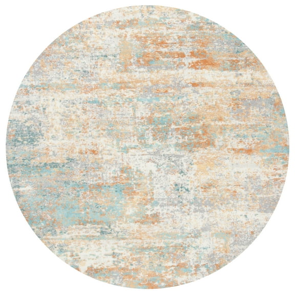 SAFAVIEH Aria Brian Abstract Area Rug, Ivory/Aqua, 6'7" x 6'7" Round
