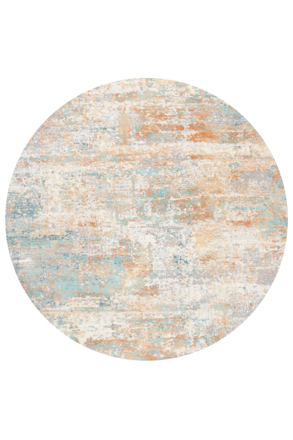 Aria Brian Abstract Area Rug, Ivory/Aqua, 6'7" x 6'7" Round