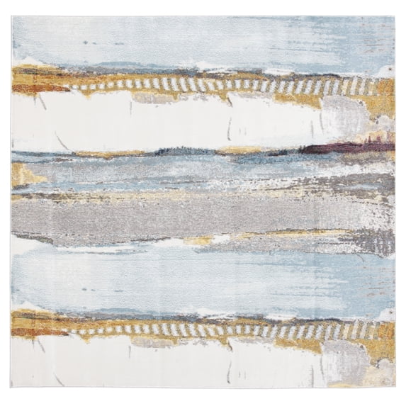 SAFAVIEH Aria Calanthia Abstract Area Rug, Ivory/Light Blue, 6'5" x 6'5" Square
