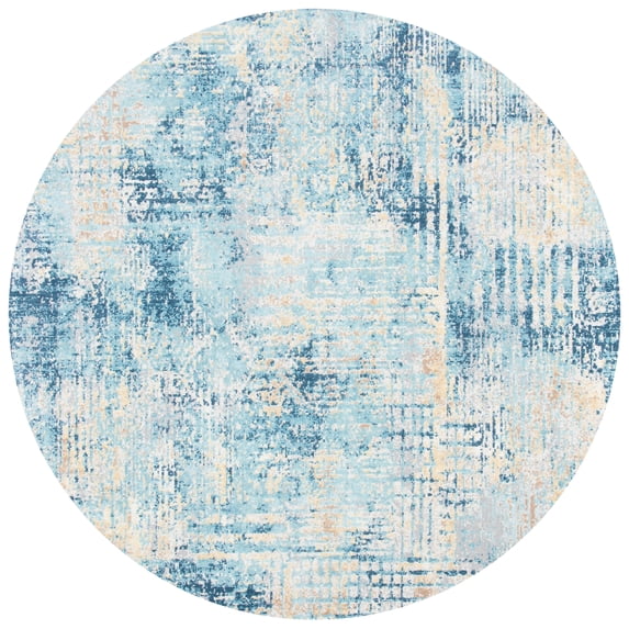 SAFAVIEH Aria Christian Distressed Area Rug, Ivory/Blue, 6'7" x 6'7" Round