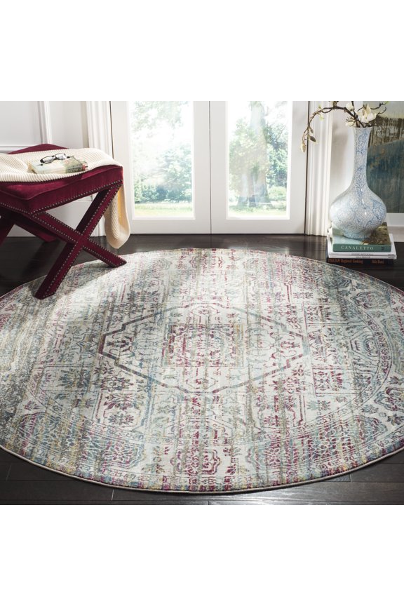 Aria Christopher Traditional Area Rug, Red/Cream, 6'5" x 6'5" Round
