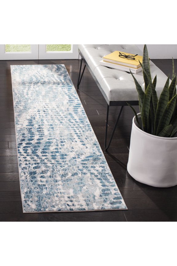 Aria Cian Geometric Dots Runner Rug, Cream/Teal, 2' x 8'