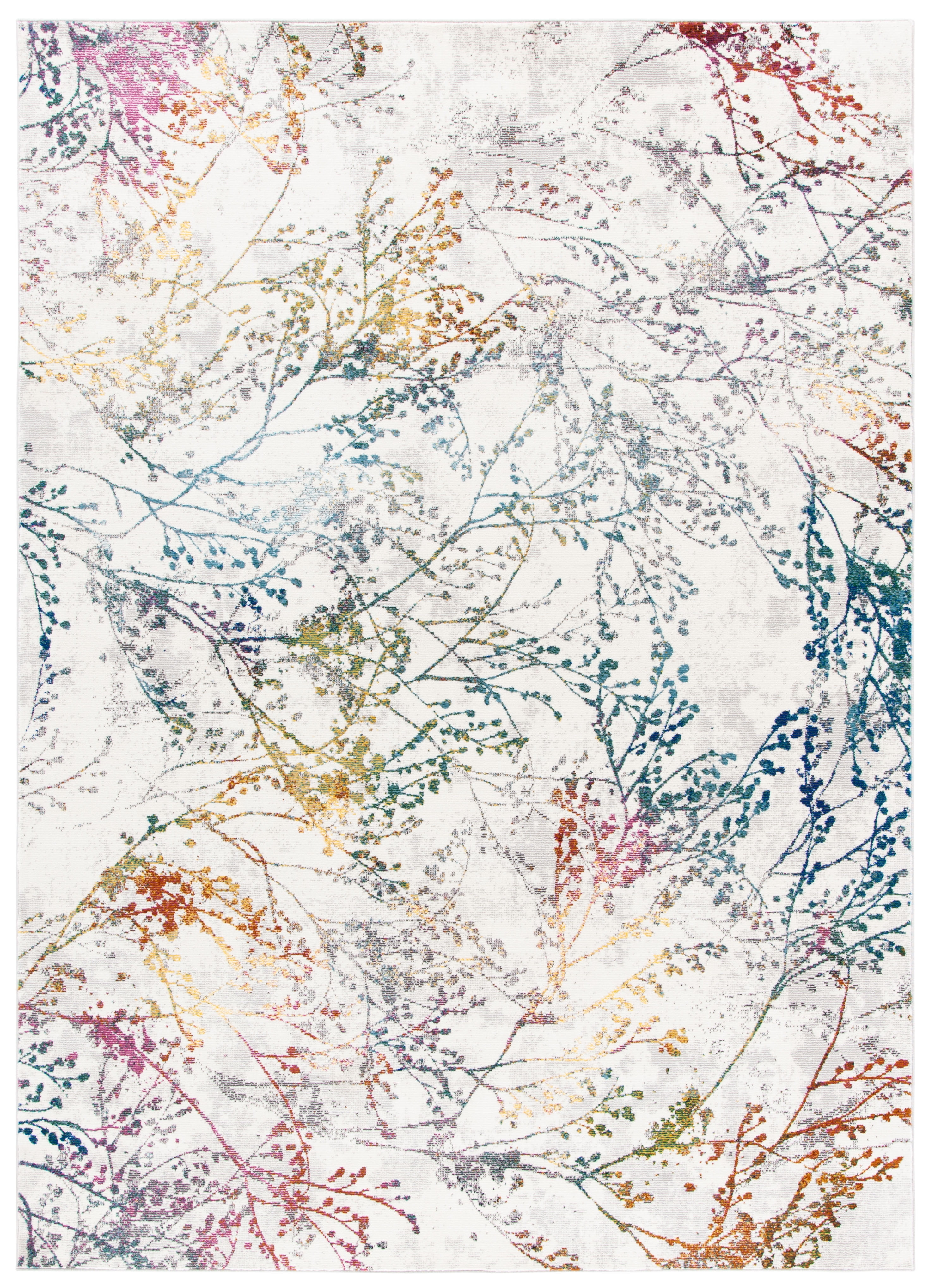 Ivory and Multicolor Synthetic Rectangular 9' x 12' Area Rug