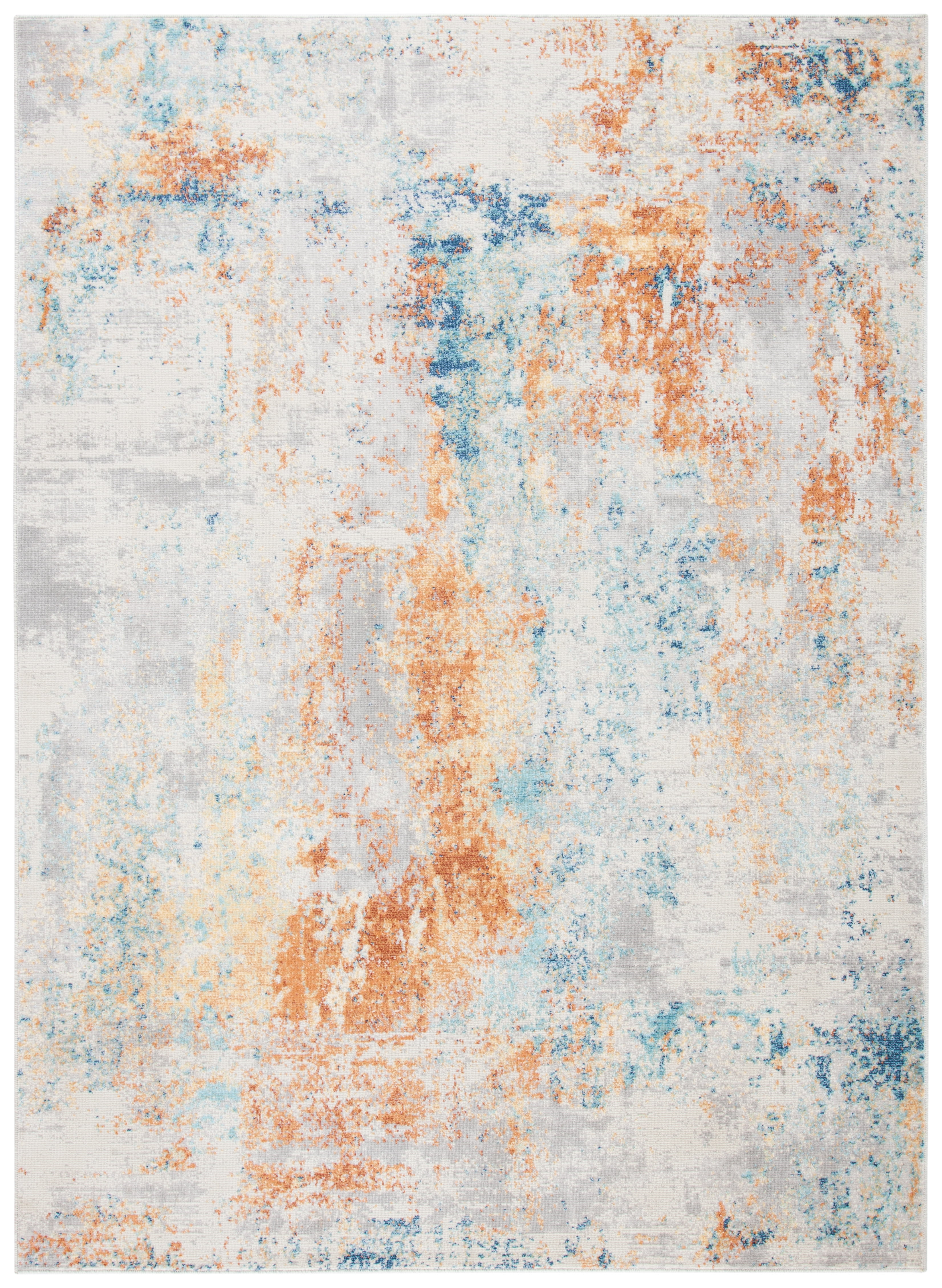 Ivory and Rust Rectangular Synthetic Area Rug