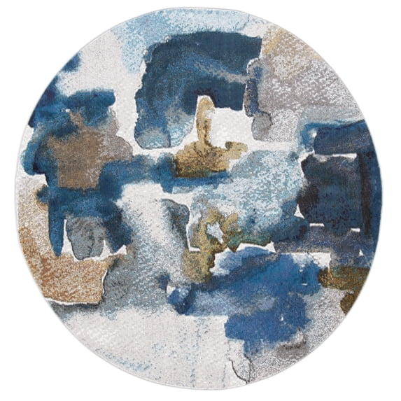 SAFAVIEH Aria Conchur Abstract Area Rug, Ivory/Navy, 6'5" x 6'5" Round