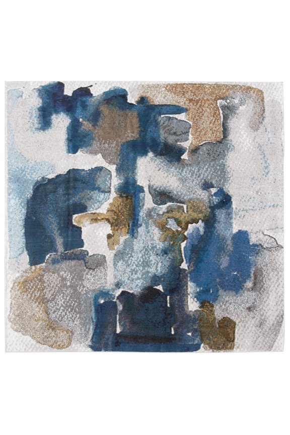 Aria Conchur Abstract Area Rug, Ivory/Navy, 6'5" x 6'5" Square