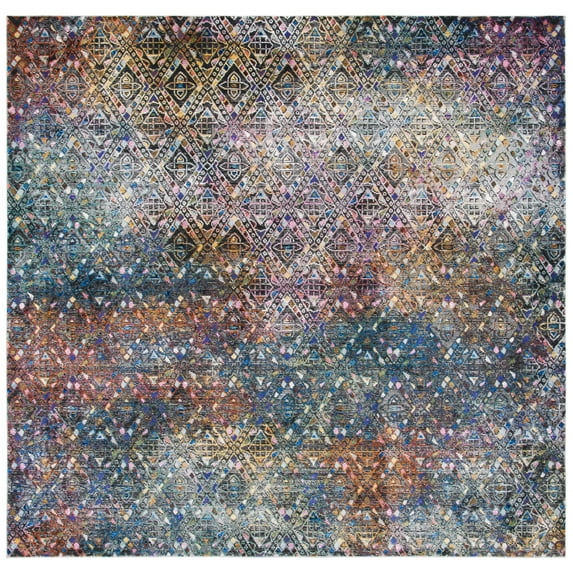 SAFAVIEH Aria Darrell Geometric Area Rug, Blue/Ivory, 6'5" x 6'5" Square