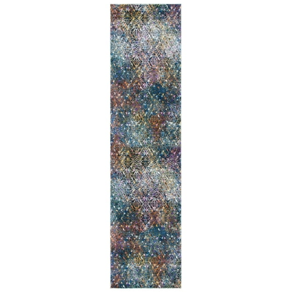 SAFAVIEH Aria Darrell Geometric Runner Rug, Blue/Ivory, 2' x 8'