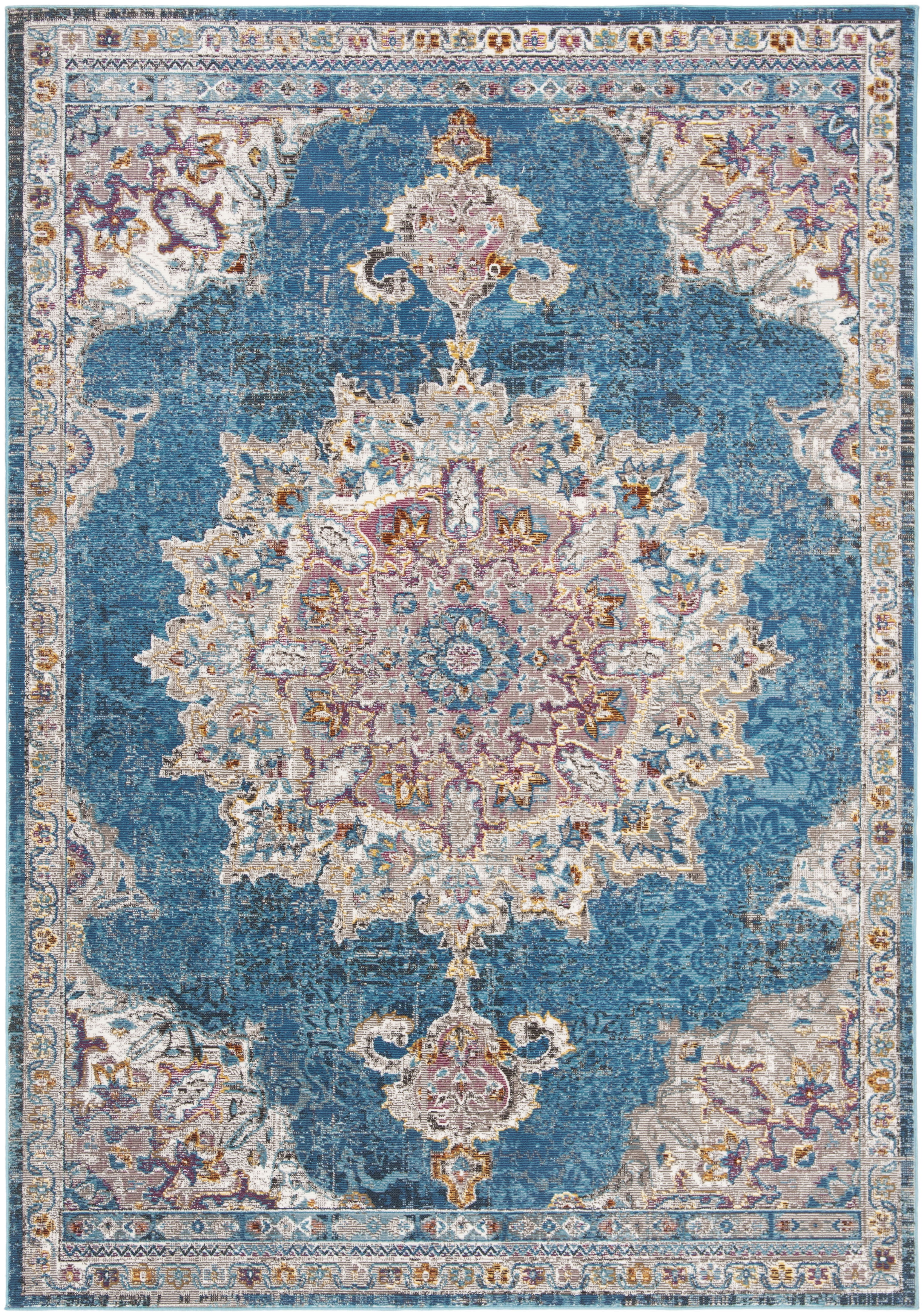 Navy and Ivory 3' x 5' Synthetic Hand-knotted Area Rug