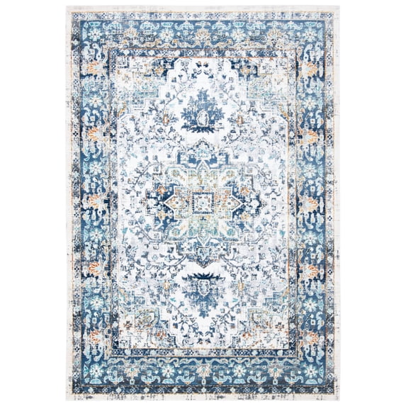 SAFAVIEH Aria Hartley Floral Bordered Area Rug, Ivory/Navy, 5'1" x 7'6"