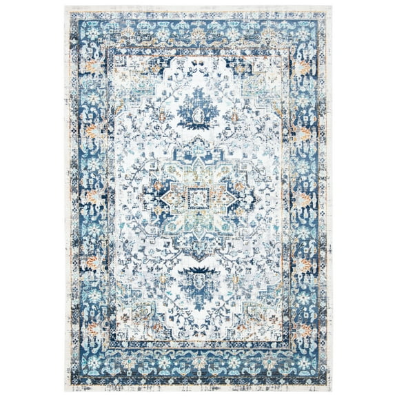 SAFAVIEH Aria Hartley Floral Bordered Area Rug, Ivory/Navy, 5'1" x 7'6"