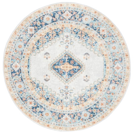 SAFAVIEH Aria Jina Oriental Area Rug, Ivory/Navy, 6'7" x 6'7" Round